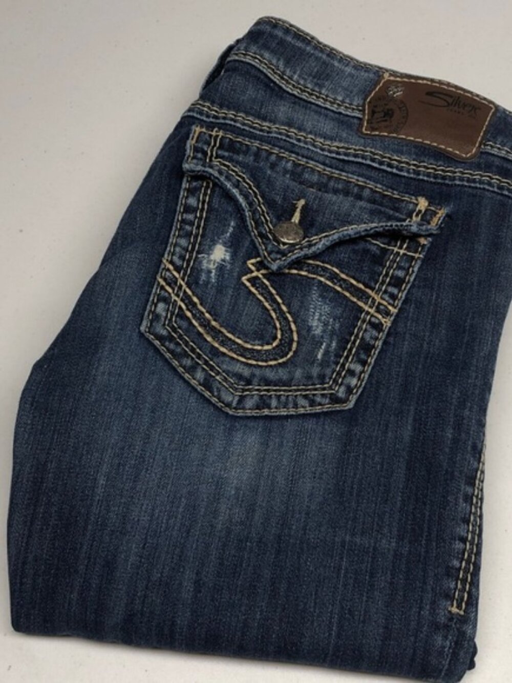 FACTORY DISTRESS SILVER PIONEER SLIM BOOT JEANS 28x33 ⭐️